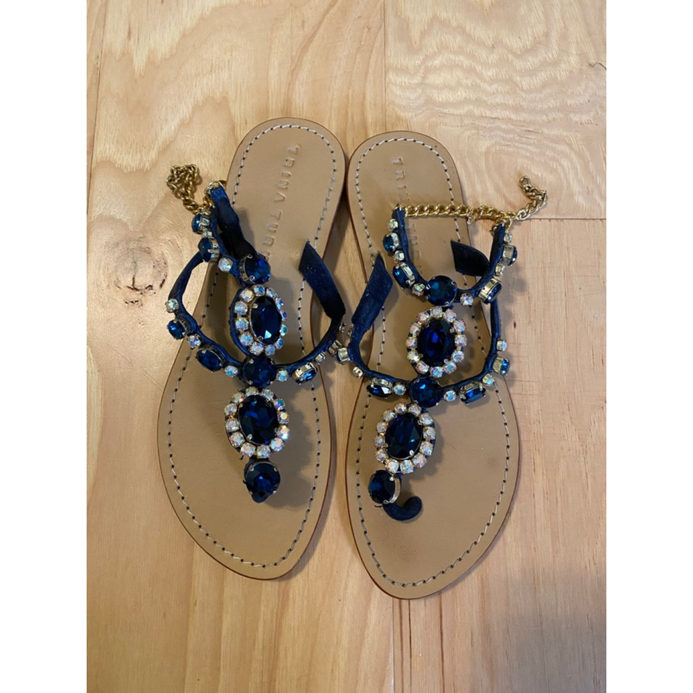 Trina Turk size 7 royal blue jewel sandal worn once